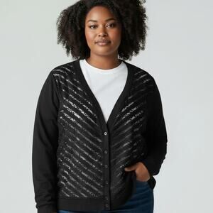 Three Dots Black Cardigan Knit Top Long Sleeve Size 2X NEW